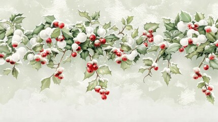 Wall Mural - Holly, enchanted by the beauty of frost on its leaves and berries