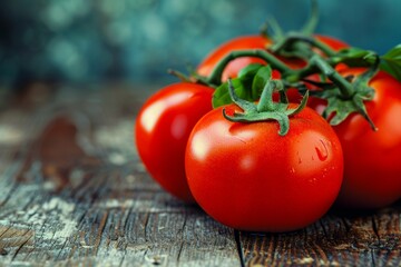 Sticker - Ripe, Juicy Red Tomatoes on Rustic Wooden Table Fresh Produce, Ingredient, Healthy Eating