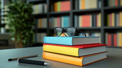 Books and Glasses on a Table