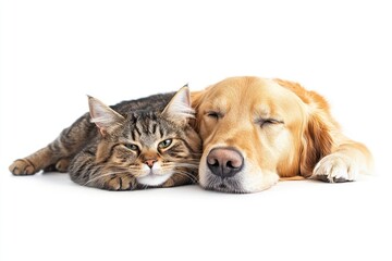 Sticker - Cat dog sleeping together peacefully