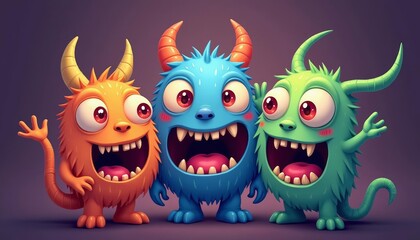 Canvas Print -  Three friendly monsters ready for fun