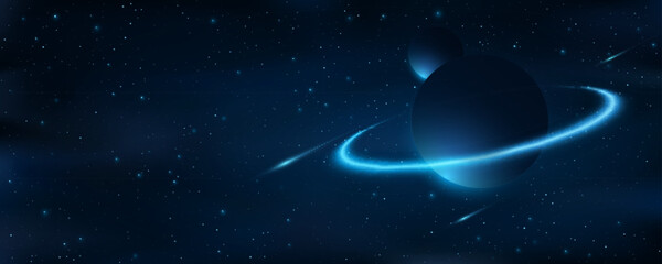 Wall Mural - universe background with planets against the glowing stars. cosmic cover design. starry night sky wi