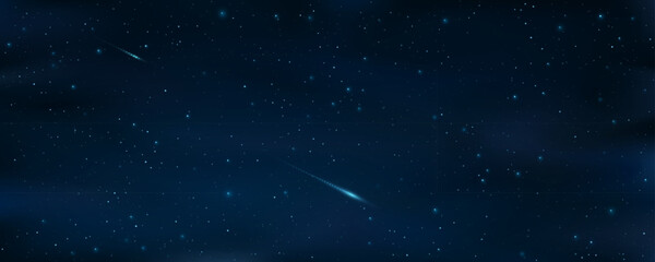 Wall Mural - glowing starry sky with a falling meteors. shining stars in the dark sky. abstract universe backgrou