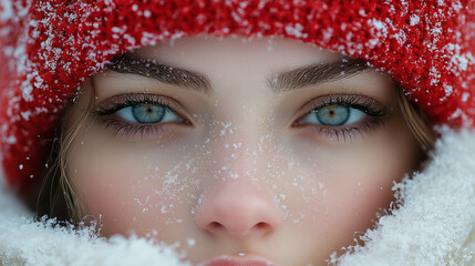 Wall Mural - Red Avant-Garde Fashion in Snow with High Key Lighting