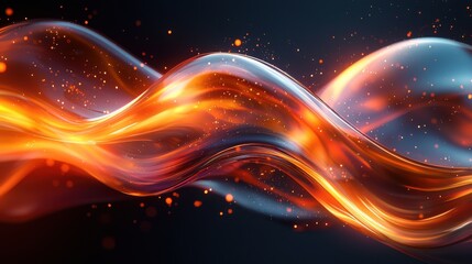 Dynamic flow of vibrant orange and gold waves against a dark background showcasing motion and energy