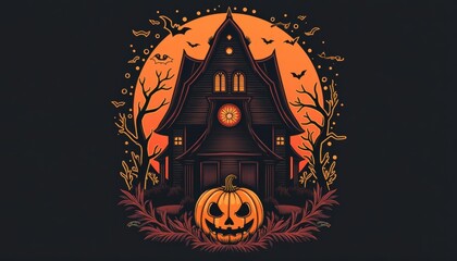 Sticker -  Spooky Halloween House with JackoLantern