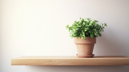 Wall Mural - Serene Potted Greenery on Wooden Shelf