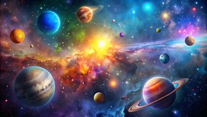 a breathtaking image of the universe showing colorful galaxies, stars, and planets, space, cosmos, a