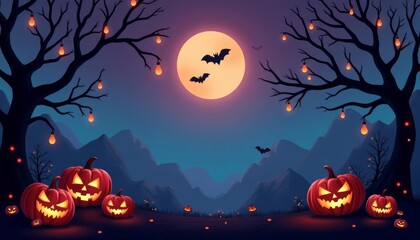 Canvas Print -  Spooky Halloween night under the full moon