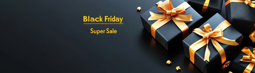 Sticker - Black Friday Sale   Gift Boxes with Gold Ribbons