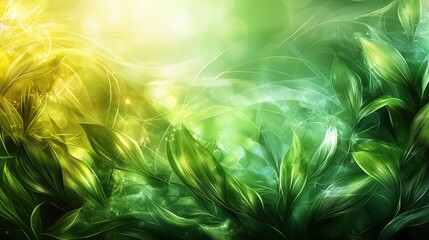 Wall Mural - lush green foliage illuminated by warm sunlight in a vibrant natural setting during the early mornin