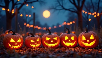 Poster -  Spooky Halloween Pumpkins in the Woods