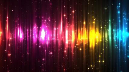 Sticker - Abstract Rainbow Lights Background with Glowing Lines and Sparkle Effects