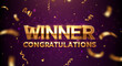 © Creative Habits - Winner congratulations text with gold typography and festive confetti background for celebration designs