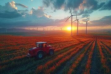 Silhouetted wind turbines against a summer sunset  embracing sustainable energy solutions