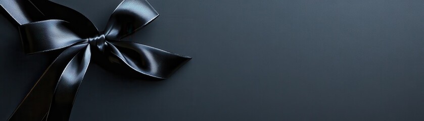 Poster - Elegant Black Bow on Dark Blue Background