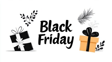 Sticker - Black Friday Sale Banner with Gifts and Foliage