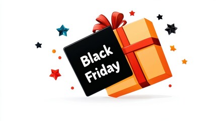 Poster - Black Friday Sale Gift Box with Stars