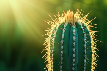 Wall Mural - Close-Up View of Cactus with Shadows and Sunshine