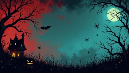 Canvas Print -  Enchanted Halloween night under a full moon