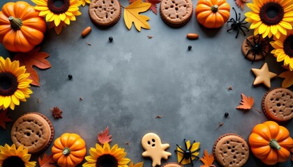 Wall Mural -  Autumns sweet treat  Pumpkin spice cookies and sunflower seeds