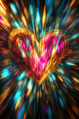 Abstract Neon Heart on Black Background