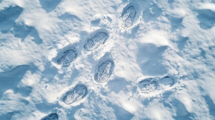 Footprints in fresh snow create a beautiful winter landscape. Nature's elegance captured in this serene snowy scene.