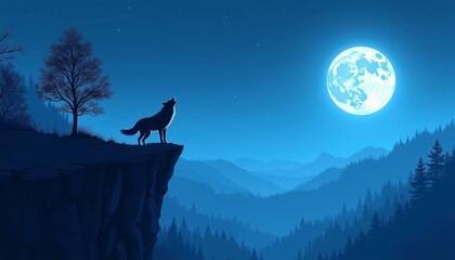 Canvas Print -  Moonlit solitude  A wolfs quiet moment under the full moon