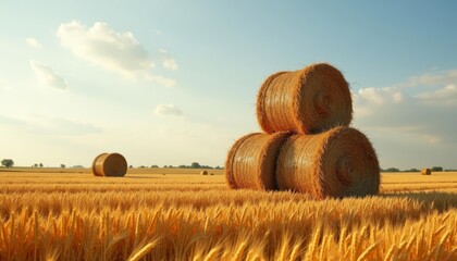 Canvas Print -  Harvesting the golden fields under a clear sky