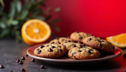 Canvas Print -  Delicious cookies and fresh oranges on a vibrant table