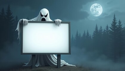 Sticker -  Ghostly figure in a dark forest reaching out to an empty billboard