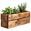 © Waraporn - Wooden planter box filled with fresh aromatic herbs like rosemary thyme and basil showcasing a natural organic and sustainable gardening setup for home kitchens patios or outdoor spaces