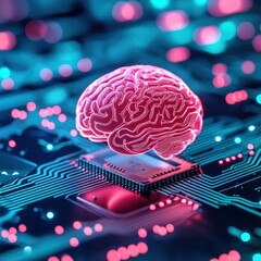 Wall Mural - Neural enhancement chip being inserted into a human brain