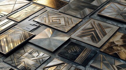 Canvas Print - Gold & Grey Tiles.