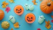 © Chantip - Halloween-themed pumpkin, ghost recipes, flat design, top view, 3D render, Triadic color scheme, spooky and delicious drinks