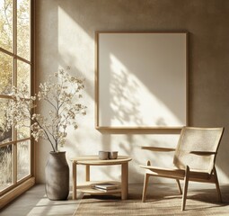 Wall Mural - Minimalist Living Room Mockup.