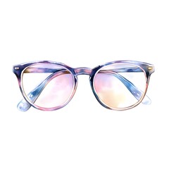 Watercolor Illustration of Round Eyeglasses with Blue and Purple Frame