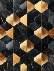 Wall Mural - Black Gold Hexagon Tile.