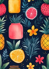 Wall Mural - Tropical Fruit Pattern.