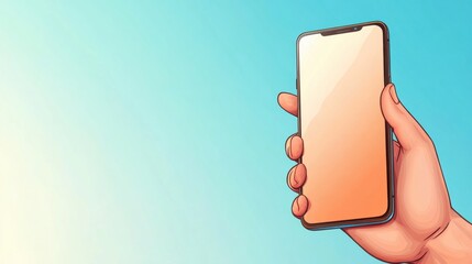 Canvas Print - A hand holding a smartphone with an orange screen, AI