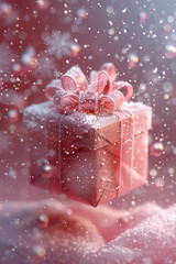 Leinwandbilder - An abstract depiction of a Christmas gift box with digital glitch effects, surrounded by pixelated snowflakes,