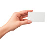 © Creative mind - Human hand presenting blank business card on isolated background. Mockup design.