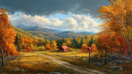 Poster - Autumn Splendor in a Mountainous Countryside. 