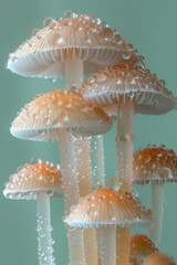 Poster - A group of unique, translucent jelly mushrooms with a soft, ethereal glow,