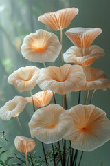Poster - A group of unique, translucent jelly mushrooms with a soft, ethereal glow,