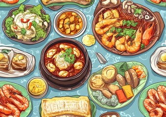 Wall Mural - Seafood Feast.