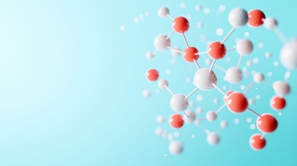 Wall Mural - A 3D rendering of a molecule with its atoms labeled and connected by lines representing bonds, emphasizing the three dimensional structure.