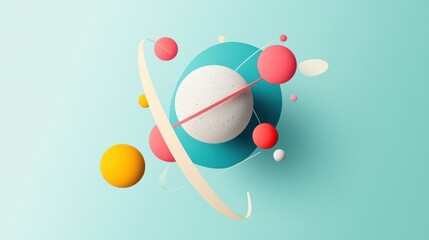 An abstract illustration of an atom with overlapping shapes and textures, representing the dynamic and interconnected nature of science.