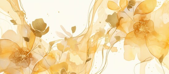 Modern abstract watercolor floral artwork featuring golden accents textured backgrounds and hand drawn plants ideal for prints wallpapers posters and murals