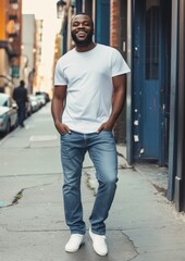 Wall Mural - T shirt  denim standing street.